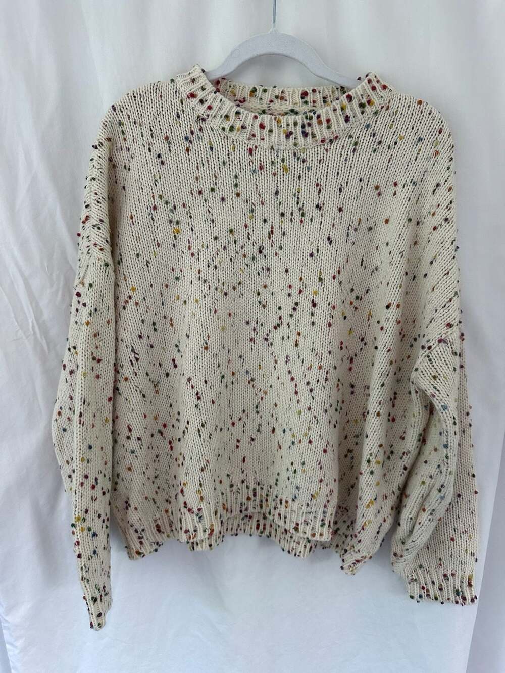 CUPSHE Women's Top Rainbow Confetti Pom Pom Drop Sleeve Knit Sweater